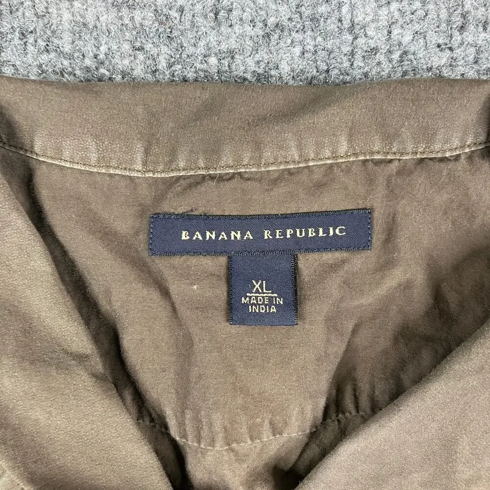 Banana Republic Shirt Mens XL Brown Embroidered Short Sleeve Button-Up‎ Casual